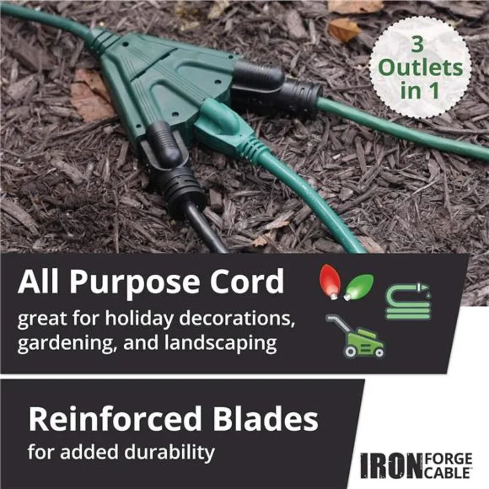 25Foot Outdoor Extension Cord with 3 Electrical Power Outlets -16/3 SJTW Durable